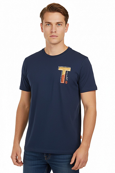 Timberland Pánské Bavlněné Modré Tričko S Krátkým Rukávem A Potiskem Vel. M