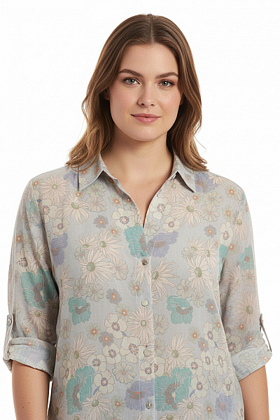 Sandro Dámská Květinová Košile Světle Modrá Průhledná Retro Volná Velikost XL