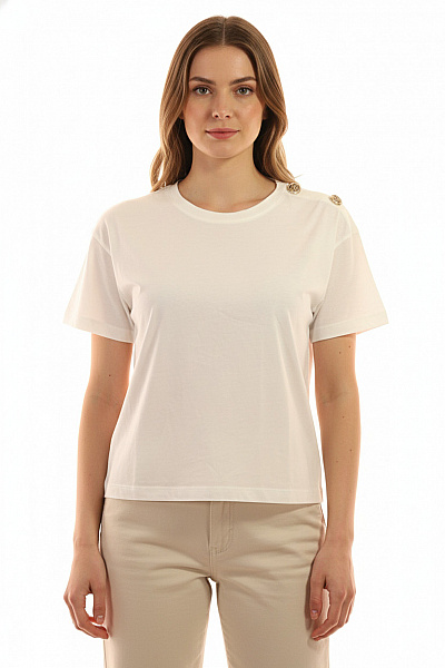 Rinascimento Dámské Bílé Tričko S Krátkým Rukávem A Ozdobnými Knoflíky Velikost M