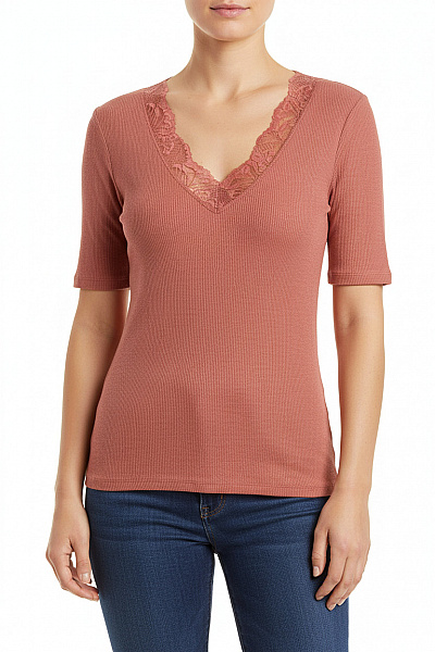 HANRO Dámské Tričko S Krátkým Rukávem A Krajkou Vel. L