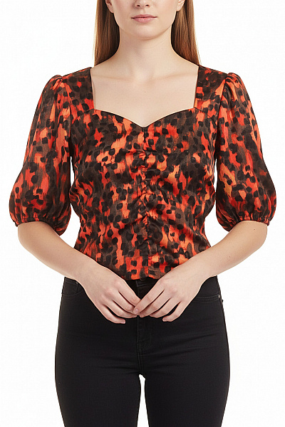 Dámská Halenka S Krátkým Rukávem A Potiskem Oranžová Velikost XS