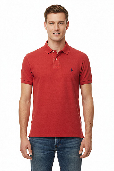Ralph Lauren Pánské Bavlněné červené Polo Tričko S Krátkým Rukávem A Výšivkou Velikost S