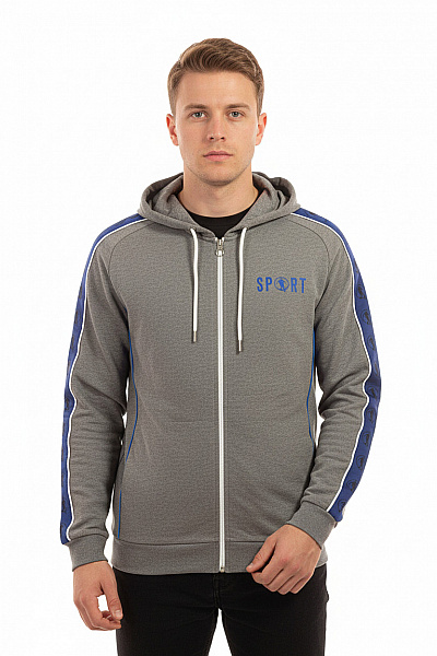 BIKKEMBERGS Pánská Bavlněná Sportovní Mikina šedá S Dlouhým Rukávem Na Zip Vel. M