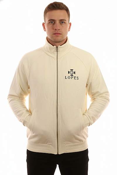 Leandro Lopes Bavlněná Krémová Mikina Na Zip Se Stojáčkem S Výšivkou Vel. Xxl