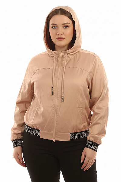 MARCCAIN Dámská Béžová šusťáková Bunda S Kapucí Sportovní Lehká Do Pasu Velikost XL