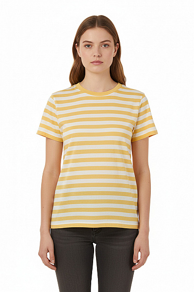 Marc O´Polo Dámské Bavlněné žluté Bílé Pruhované Tričko S Krátkým Rukávem Basic Velikost S
