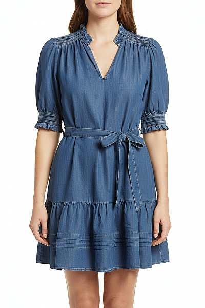 Ralph Lauren Dámské Džínové šaty S Krátkým Rukávem A Páskem Velikost M