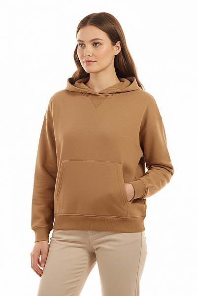 Calvin Klein Dámská Bavlněná Crop Mikina S Kapucí Přes Hlavu Hnědá Streetwear Velikost L