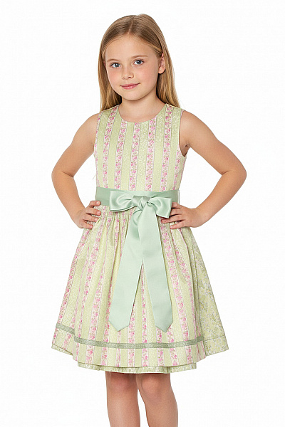 Dětská Dirndl Sukně Světlezelená Růžová Květovaná Pruhovaná Saténová Slavnostní Velikost 98 Cm