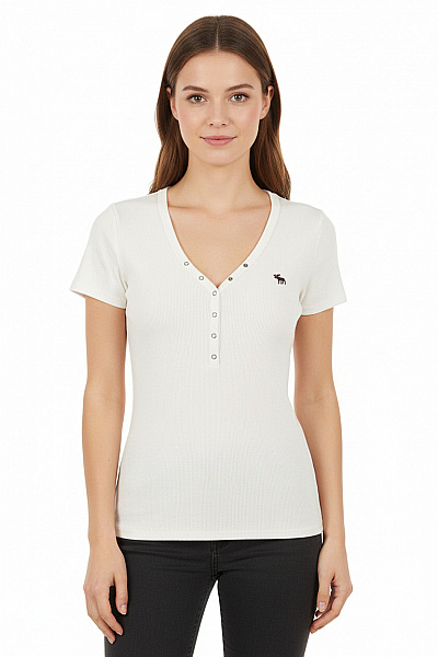 Abercrombie&Fitch Dámské Tričko S Krátkým Rukávem A Knoflíky Bílé Vel. S