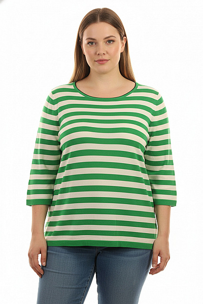 Dámská Pruhovaná Halenka Se 3/4 Rukávem Zelená Vel. XXL