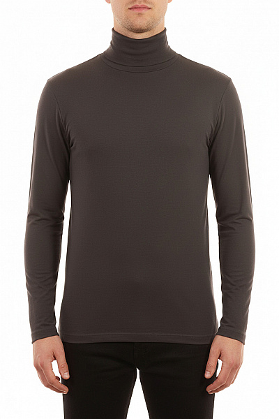 Pánské Tričko Tmavě šedé S Dlouhým Rukávem A Rolákem Basic Vel. L