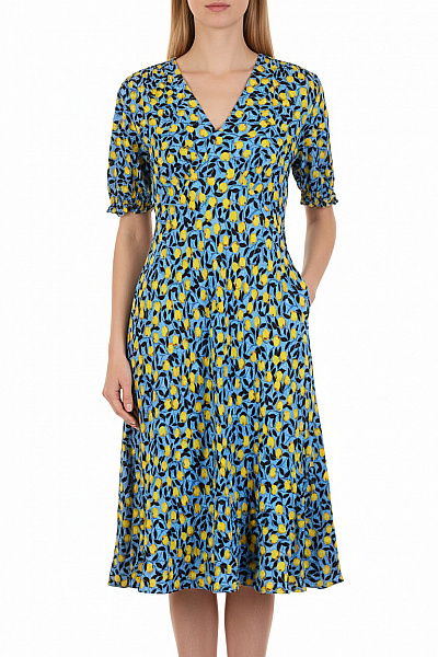 Dámské šaty S Krátkým Rukávem Modré Květované Letní Vel. S