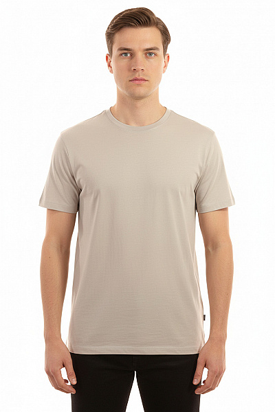 JOOP! Pánské Bavlněné Tričko Basic Béžové Jednobarevné S Krátkým Rukávem A Kulatým Výstřihem Vel. L