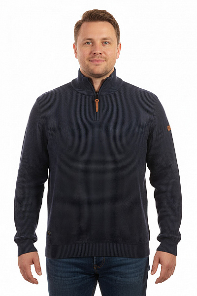 Camel Active Pánská Bavlněná Modrá Mikina Waffle Bez Kapuce Se Zipem U Krku Velikost XL