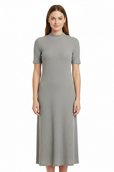 Gap Šedé žebrované Midi šaty úpletové Se Stojáčkem Krátký Rukáv Denní Velikost S