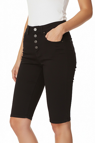 OBJECT Dámské Bavlněné černé Kraťasy Riflové S Vysokým Pasem Pod Kolena Vel. 26