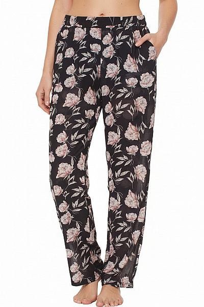 Kaffe Dámské Kalhoty Květované Volnočasové Dlouhé černé Velikost 38