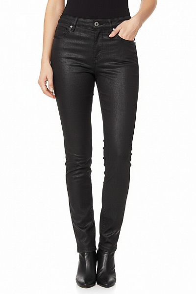 MANGO Dámské Bavlněné Skinny Džíny Voskované černé Lesklé Velikost 42
