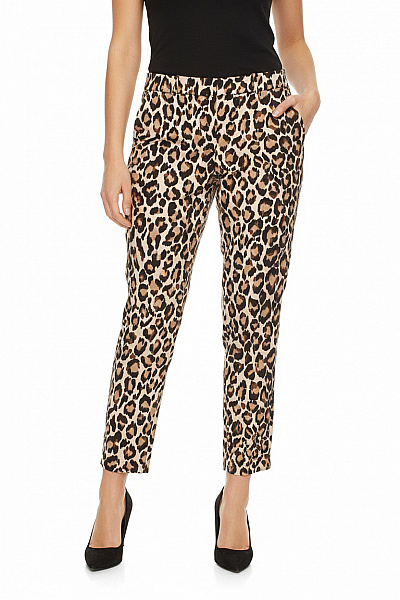 MANGO Dámské Bavlněné Kalhoty Zvířecí Potisk Rovné Ležérní S Kapsami Vel. EU 38