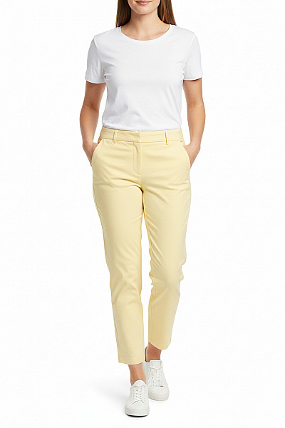 PULZ JEANS Dámské Bavlněné žluté Chinos Kalhoty Elegantní Rovné Pohodlné Letní Vel. 42