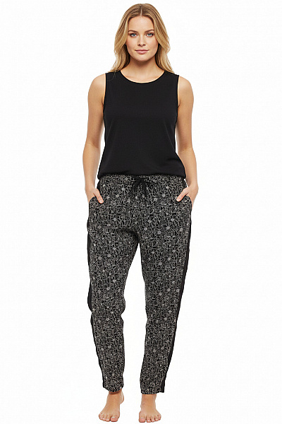 OPUS Dámské Volné Květované Dlouhé Kalhoty S Bočním Pruhem Velikost 38