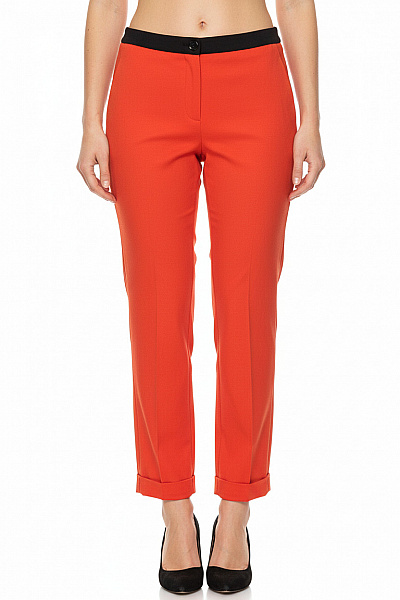 MARCCAIN Dámské Viskózové Oranžové Kalhoty Rovné Ležérní Tříčtvrteční S Knoflíky Velikost 6