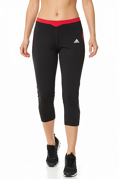 ADIDAS Dámské Sportovní Tříčtvrteční Polyesterové Legíny černé S červenou Velikost 40