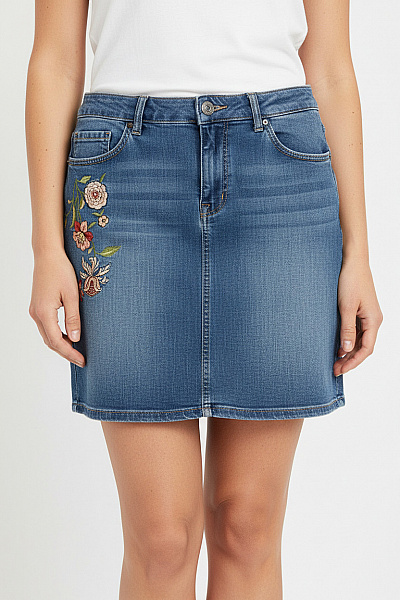 Esprit Dámská Bavlněná Džínové Mini Sukně Modré S Výšivkou Květinová Krátká Velikost 38