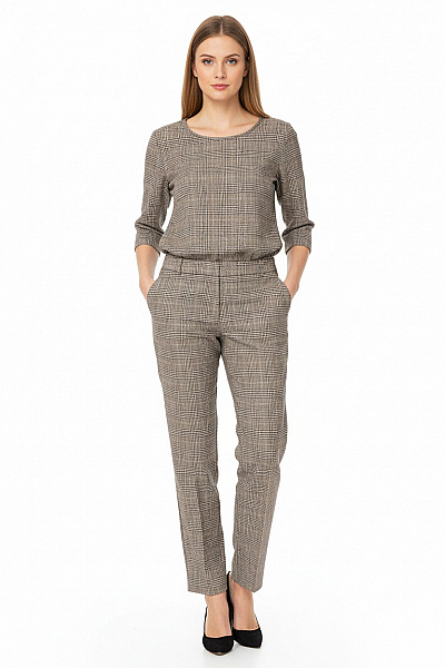 MARCCAIN Dámské Kostkované Oblekové Kalhoty S Kapsami Rovné Ležérní Velikost S
