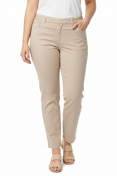 Dámské Béžové Plátěné Kalhoty Slim Střih Ležérní S Kapsami Vel. 48
