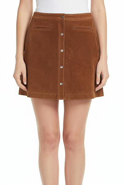 ONLY Hnědá Kožená áčková Minisukně S Knoflíky A Kapsami Vel. 38