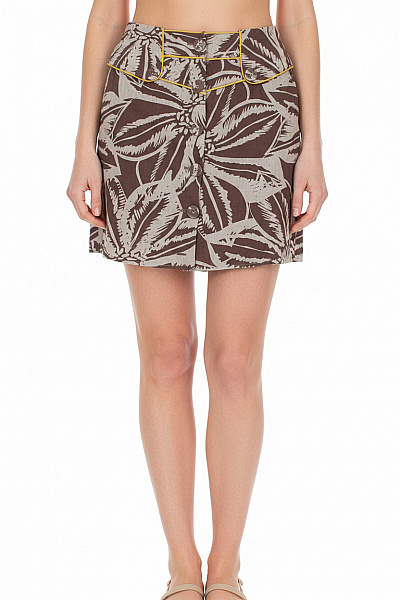 Dranella Dámská Mini Sukně Hnědá Béžová Lístky Knoflíky Letní Velikost 36