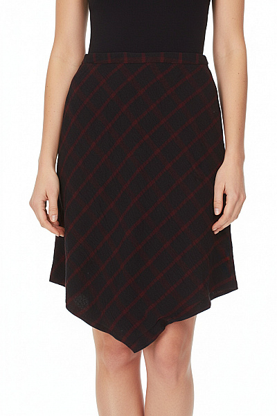 Mint Velvet Dámská Polyesterová Viskózová Sukně Černá Bordó Károvaná Asymetrická Podzimní Vel. 40