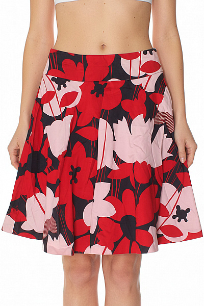 Oasis Dámská Bavlněná áčková Květinová červená Vzorovaná Sukně Vel. 38