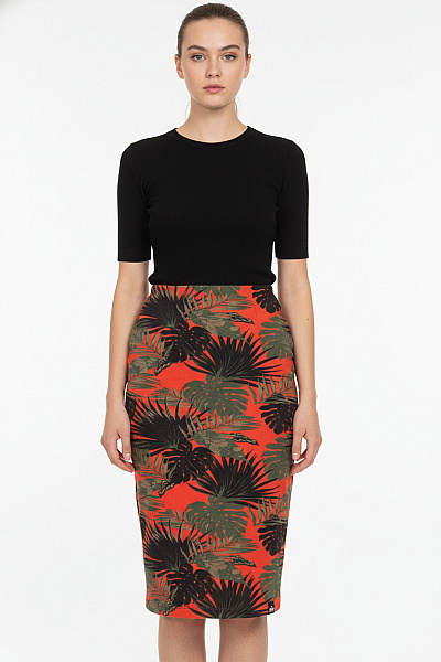 SUPERDRY Dámská Bavlněná Sukně Oranžová S Tropickým Vzorem Rovná Letní Vel. XS