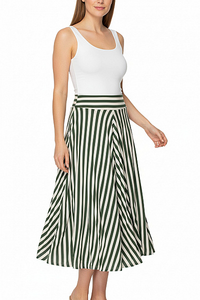 Dámská Zelenobílá Pruhovaná Volná Letní Mini Sukně Vel. L