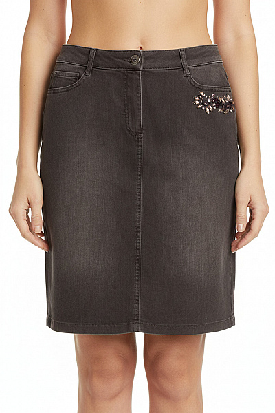 BETTY BARCLAY Bavlněná Pouzdrová Sukně Tmavě šedá Džínové Ke Kolenům S Kapsami Velikost 36