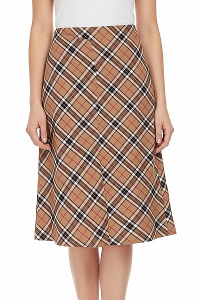 Dámská Kostkovaná Midi Sukně Béžová Elastická Velikost 38