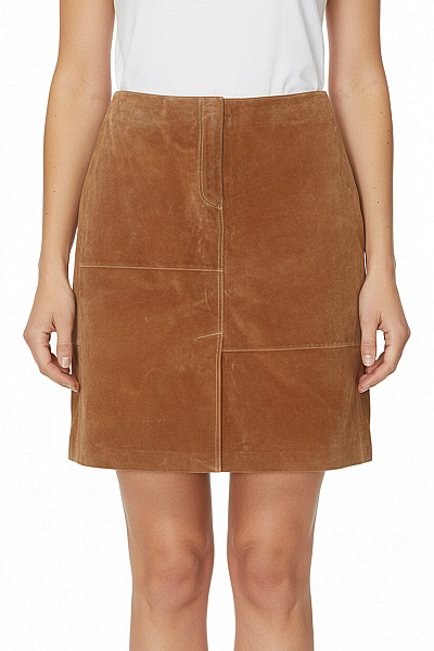 Gipsy Dámská Kožená Semišová Sukně Hnědá Rovná Krátká Podzimní Velikost M