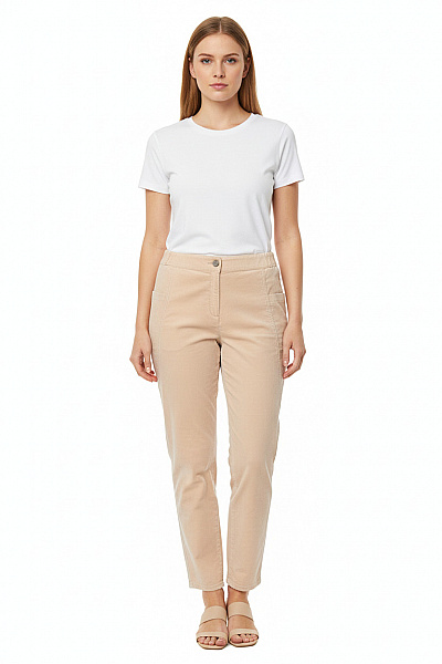 BRAX Béžové Manšestrové Kalhoty S Vysokým Pasem Rovné Ležérní Pohodlné Vel. L