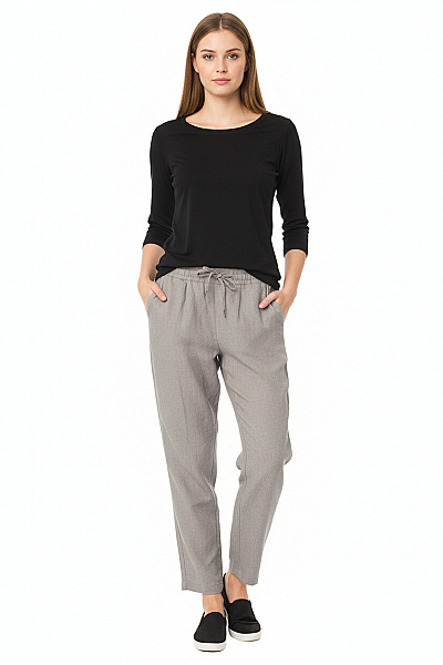 MONTAN Dámské Polyesterové Volnočasové Kalhoty šedé Rovné Pohodlné S Gumou V Pase Velikost XS