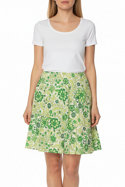 GAS Dámská Letní áčková Sukně Zelená Květinová Vzorovaná Rozšířená Vel. 10