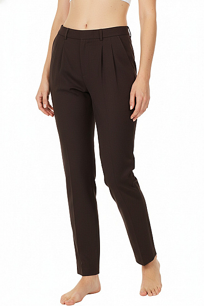 BRAX Dámské Hnědé Bavlněné Oblekové Kalhoty Rovné S Puky Elegantní Business Vel. 36