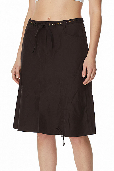 TAIFUN Dámská Polyesterová černá Midi Sukně Rozšířená S Mašlí Kapsami Velikost 38