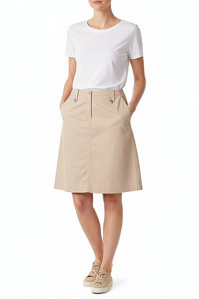 MADELEINE Dámská Bavlněná Pouzdrová Sukně Ke Kolenům Béžová Jednobarevná Business Vel. DE 21