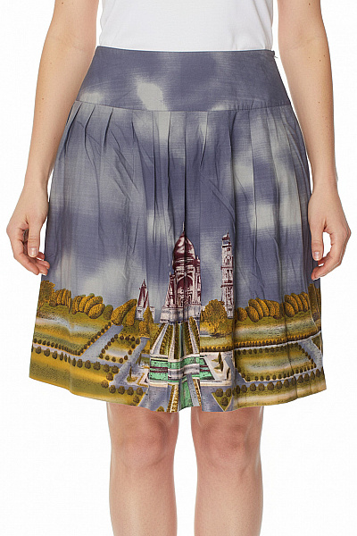 NOA NOA Dámská Modrá Plisovaná Sukně S Potiskem Zámku A Krajiny Vel. L
