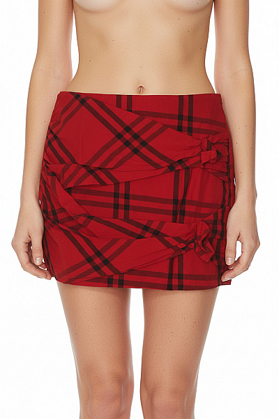 ZARA Dámská Bavlněná červená Károvaná Mini řasená Sukně Vel. S