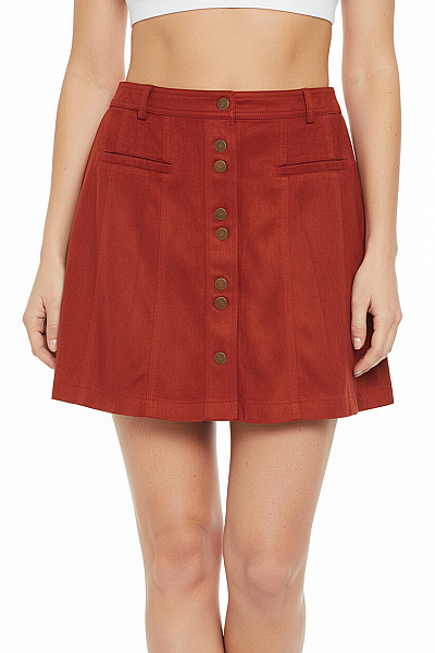 ZARA Dámská červená Semišová Mini Sukně S Knoflíky áčková Velikost L