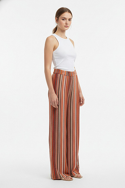 MANGO Dámské Dlouhé Pletené Volné Kalhoty S Pruhy Letní Pohodlné Velikost XXS